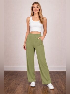 NEW OQQ High Waist Nylon Spandex Wide Leg Lounge Yoga Pants Green S Athleisure